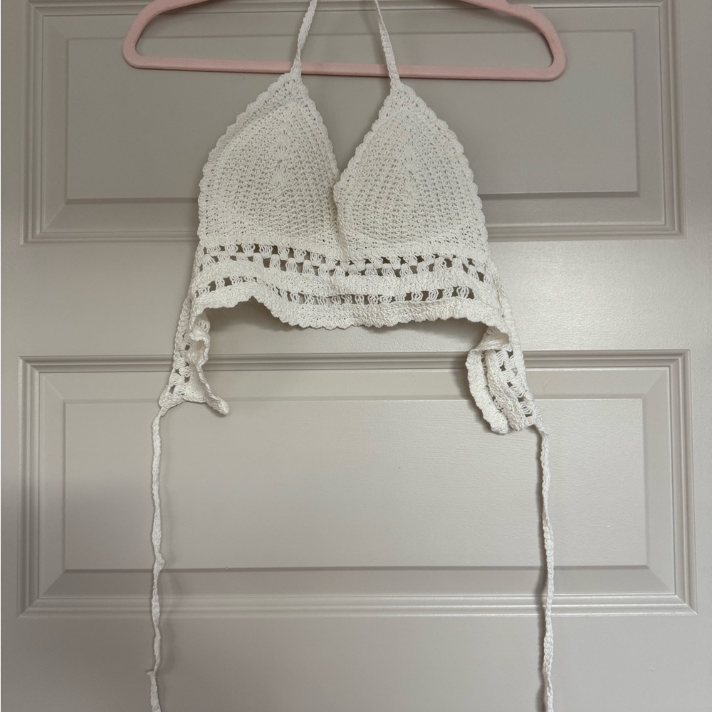 White Crochet Halter Top